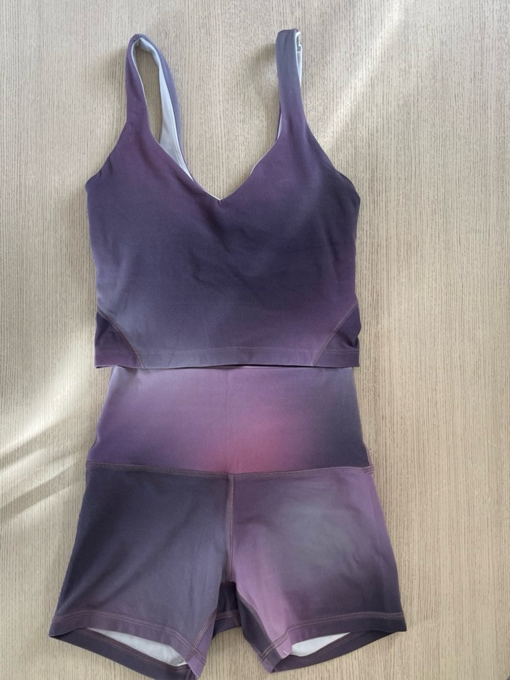 lululemon athletica Purple Ombre V-Neck Crop & High-Rise Athletic Shorts